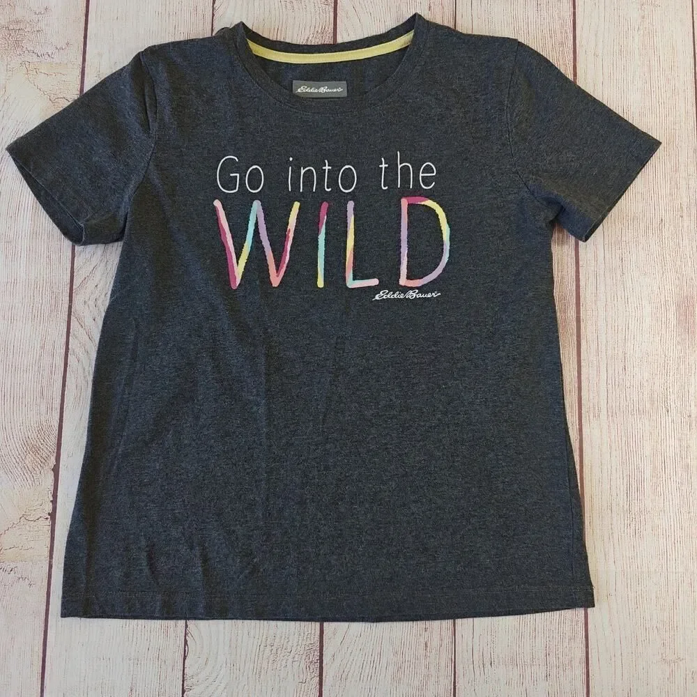 Eddie Bauer gray graphic tee & leopard legging set sz L (14/16)